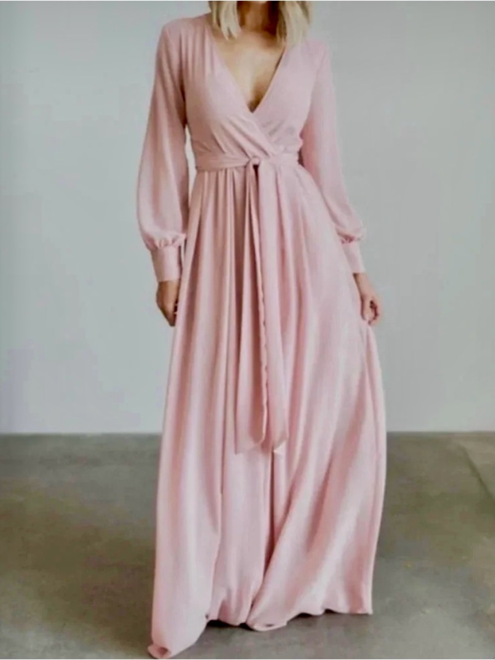 Baltic Born Lydia Solid Pink Maxi Gown Long Sleeve